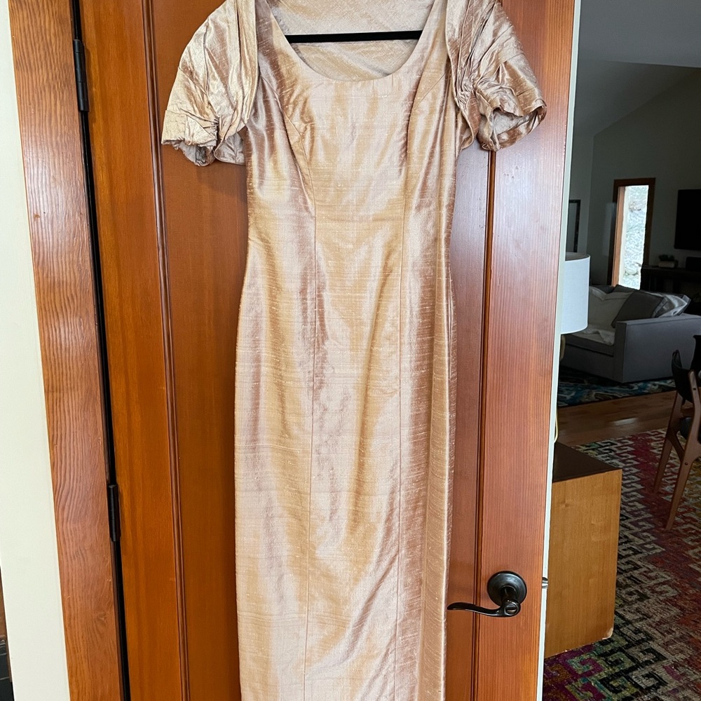 Watters & Watters 100% Silk Dress with Cap, Size 4 ,Champagne Vintage 90…
